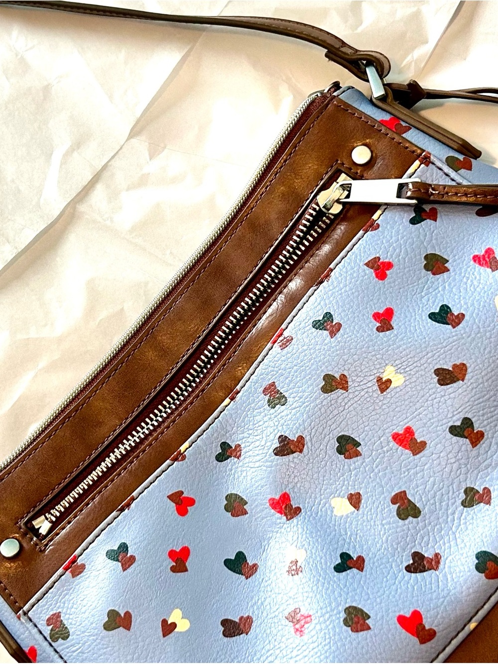 Women's Light Blue Heart-Print Shoulder Bag by Fossil